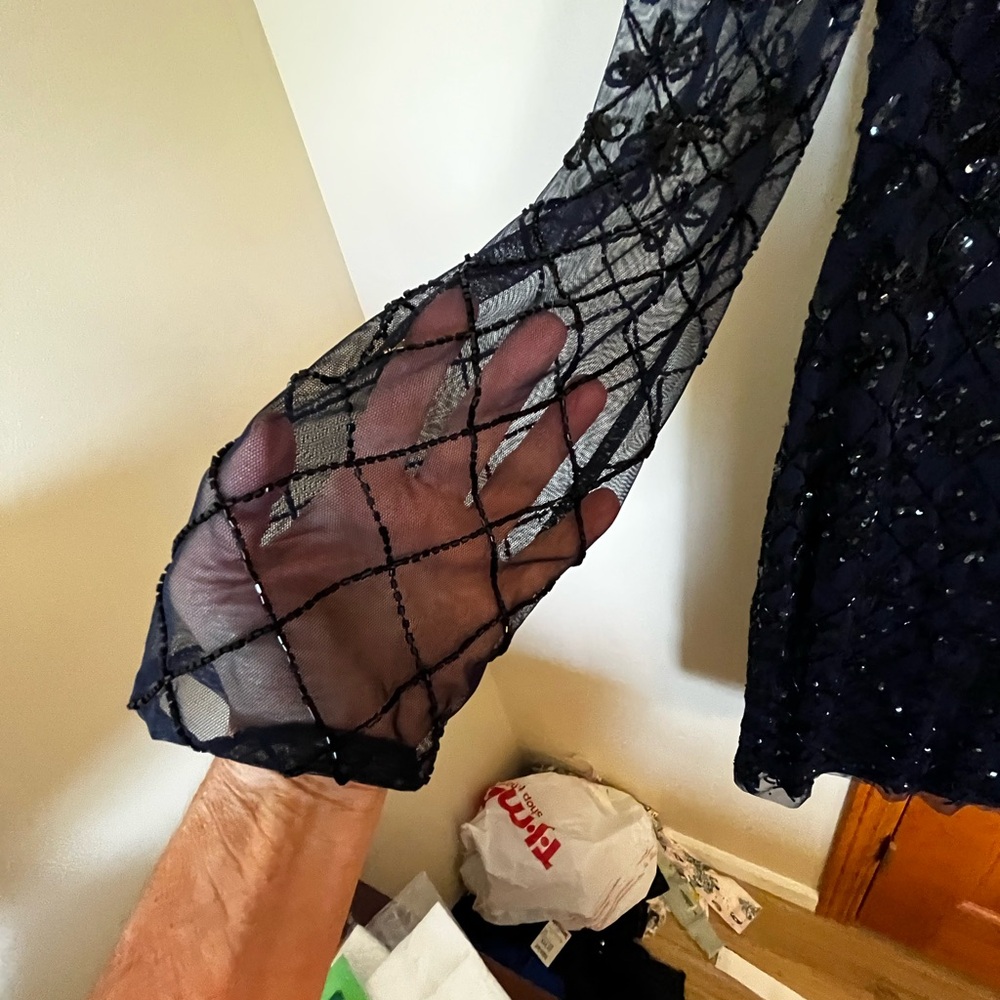 Adrianna Papell Navy Beaded Coctail Dress - Picture 13 of 13
